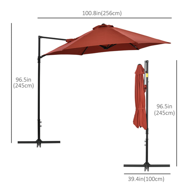 Parasol de terrasse déporté 8,5 pieds avec rotation à 360° avec base croisée, rouge vin