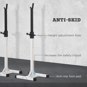 Support de barre d'haltères réglable pour squats et musculation avec 2 barres, noir et blanc
