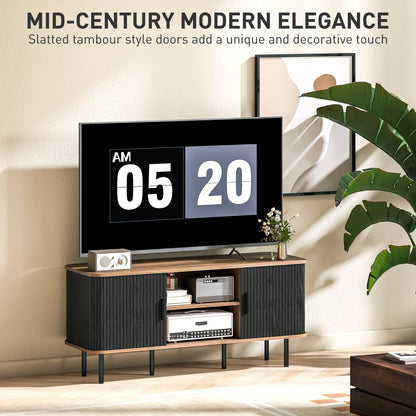 Meuble TV pour téléviseurs jusqu'à 55 pouces, avec étagères de rangement et armoires, noir