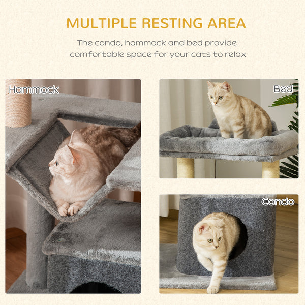 39.25" Multi-Level Cat Tree with Scratching Post, Hammock, Bed, Ball, Toy - Grey