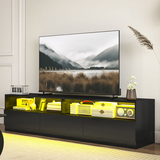 HOMCOM TV Stand with LED Lighting for TVs up to 75 inches, Modern TV Cabinet with Storage Drawers for Living Room, Glossy Black