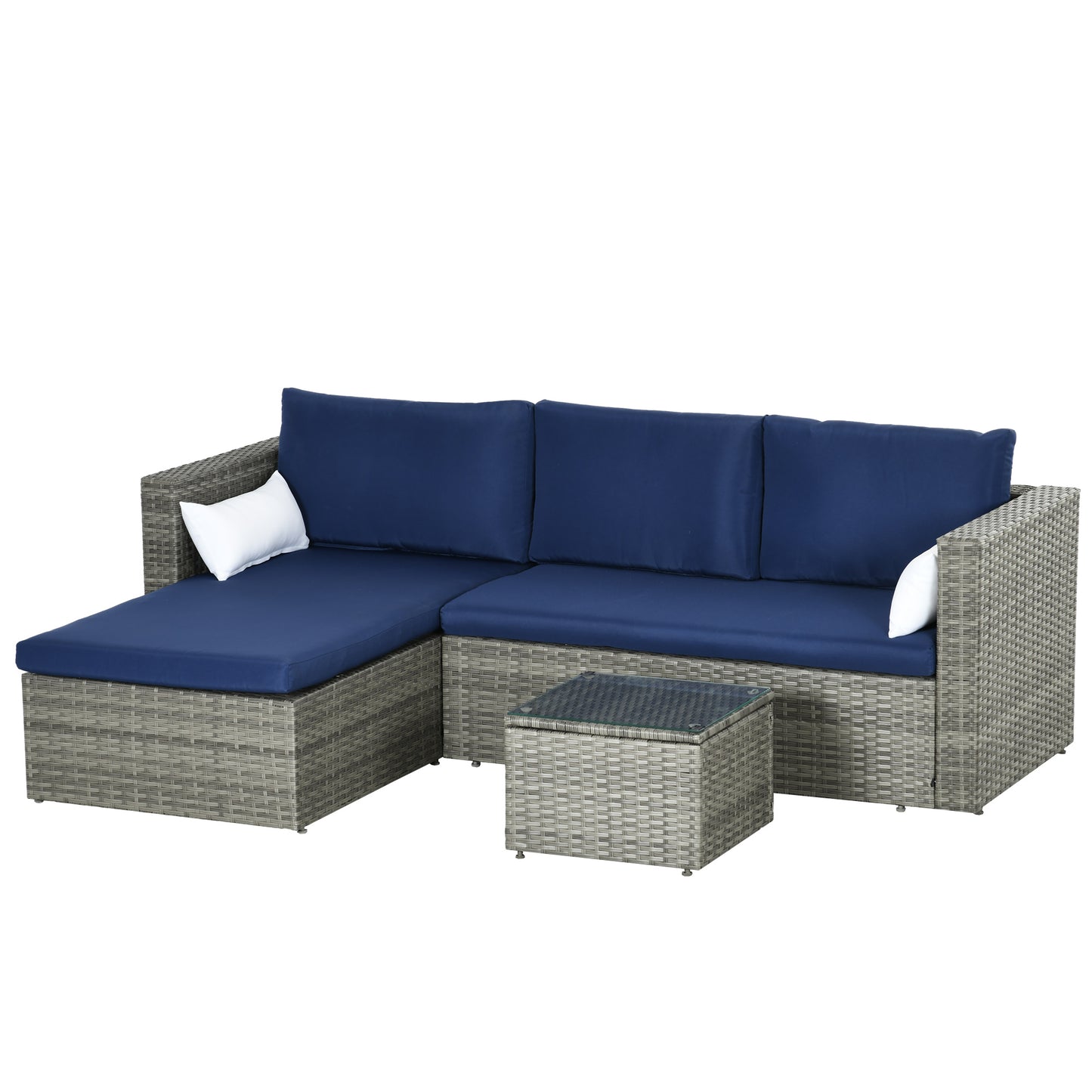 Outsunny 3 Piece Modern Rattan Sofa Set, Wicker Garden Furniture with Coffee Table, Cushions and Pillows