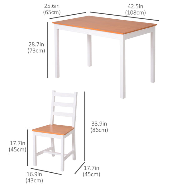 Ensemble de salle à manger pour 4 personnes en pin avec chaises à dossier haut, blanc et bois naturel
