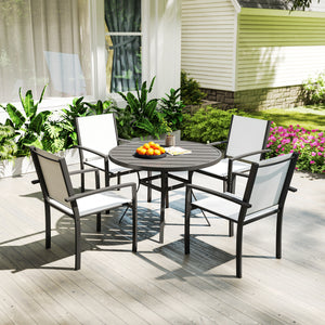 Ensemble de salle à manger d'extérieur 5 pièces avec table ronde et 4 chaises empilables, pour jardin, pelouse, terrasse, balcon et bord de piscine