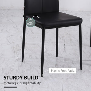 Set of 4 high-back upholstered chairs with padded seats, steel legs, black