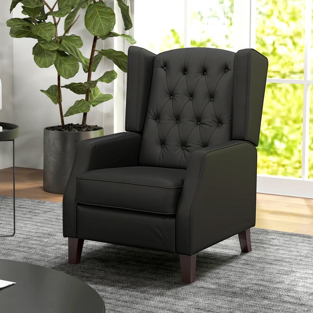 Fauteuil d'appoint moderne en similicuir avec rembourrage épais, noir