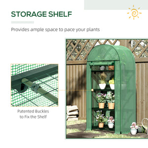 Mini outdoor greenhouse with storage shelves