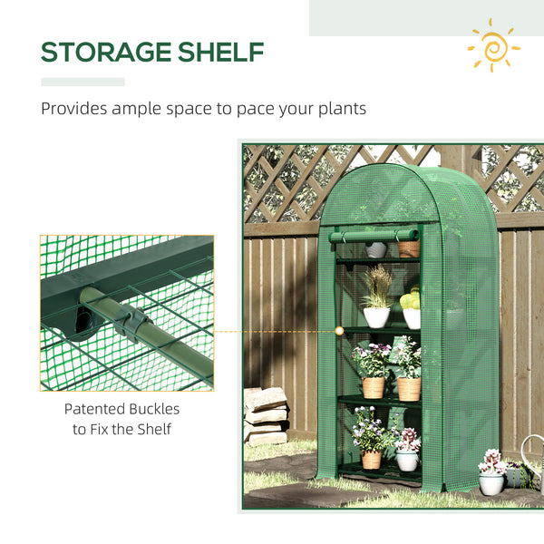 Mini outdoor greenhouse with storage shelves