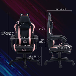 Gaming chair in faux leather with footrest, headrest and lumbar support, black