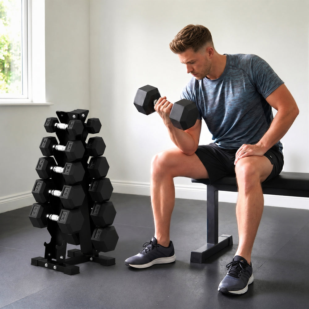 Ensemble d’haltères hexagonaux de 5 à 30 lb avec support de rangement vertical