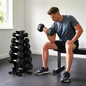 Ensemble d’haltères hexagonaux de 5 à 30 lb avec support de rangement vertical