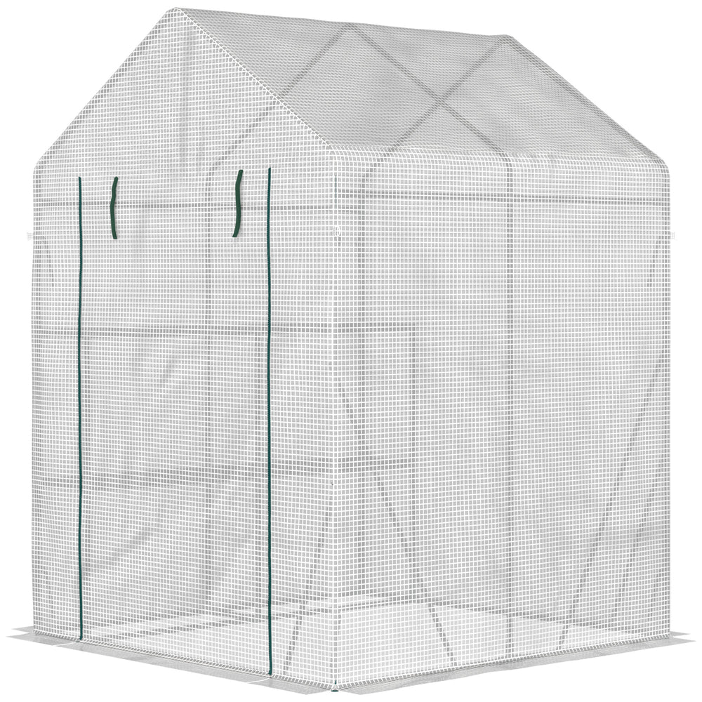 Outdoor greenhouse with 2-tier shelf