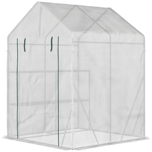 Outdoor greenhouse with 2-tier shelf