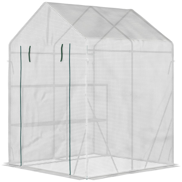 Outdoor greenhouse with 2-tier shelf