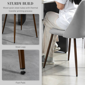 Lot de 6 chaises de salle à manger rembourrées  en velours avec dossier et pieds en acier effet bois pour cuisine, gris