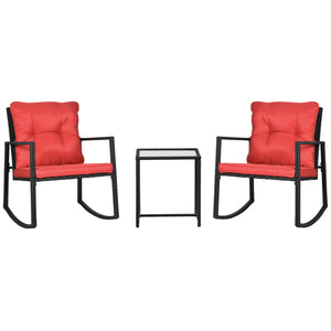 Ensemble bistro 3 pièces en résine tressée avec table basse et fauteuils à bascule, rouge
