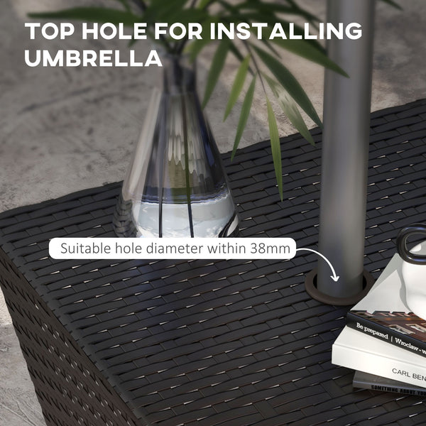 Outdoor Patio Rattan Wicker Coffee Table Garden End Tea Table Bistro Side Table w/ Umbrella Hole, Dark Coffee
