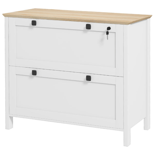 HOMCOM 2 Drawer File Cabinet, Lockable Filing Cabinet with Adjustable Hanging Bar for Letter, A4 and Legal Size, White |
