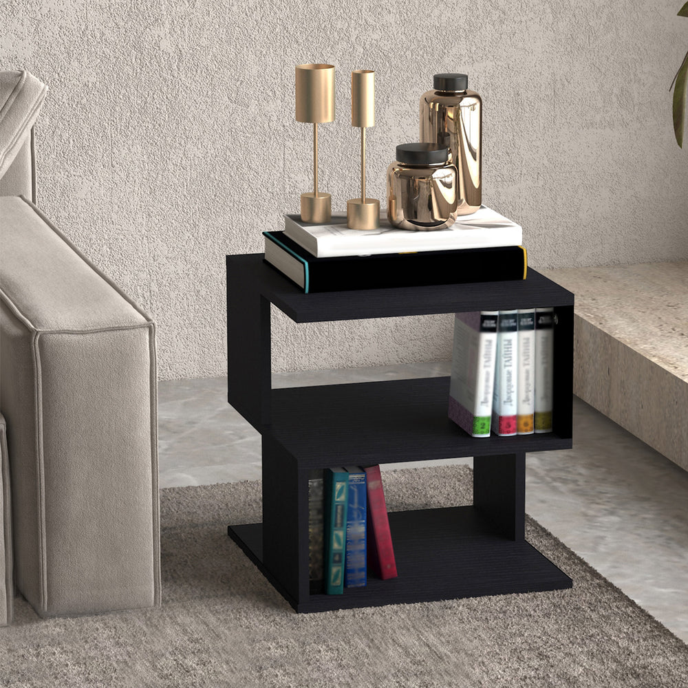 Table d'appoint carrée moderne à 3 niveaux en bois, noir