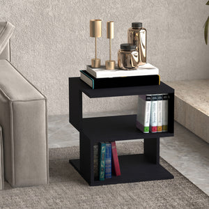 Table d'appoint carrée moderne à 3 niveaux en bois, noir