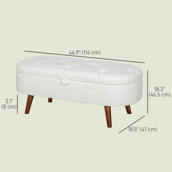 Banc de chambre avec rangement capitonné en polaire, blanc