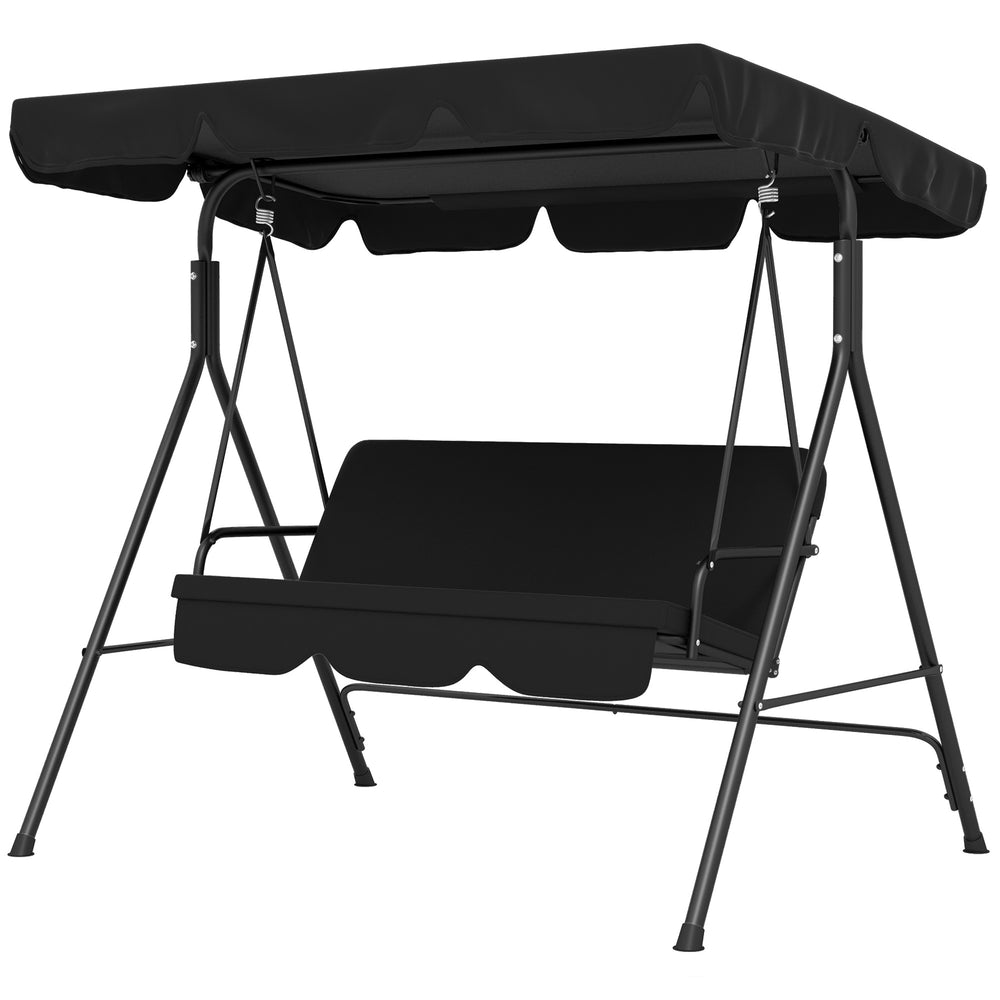3-Seater Outdoor Porch Swing with Adjustable Canopy, Patio Swing Chair for Garden, Poolside, Backyard, Black
