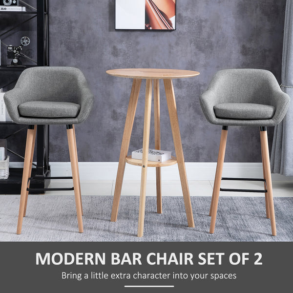 Lot de 2 tabourets de bar modernes rembourrés en tissu avec structure en métal et pieds en bois massif, Gris