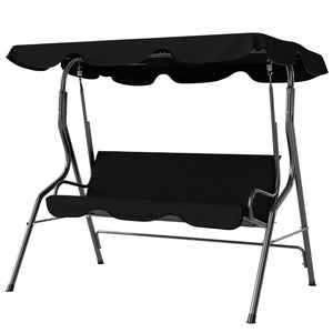 Outdoor Porch Swing with Adjustable Canopy, 3-Seater Patio Swing Chair with Cushion, Black