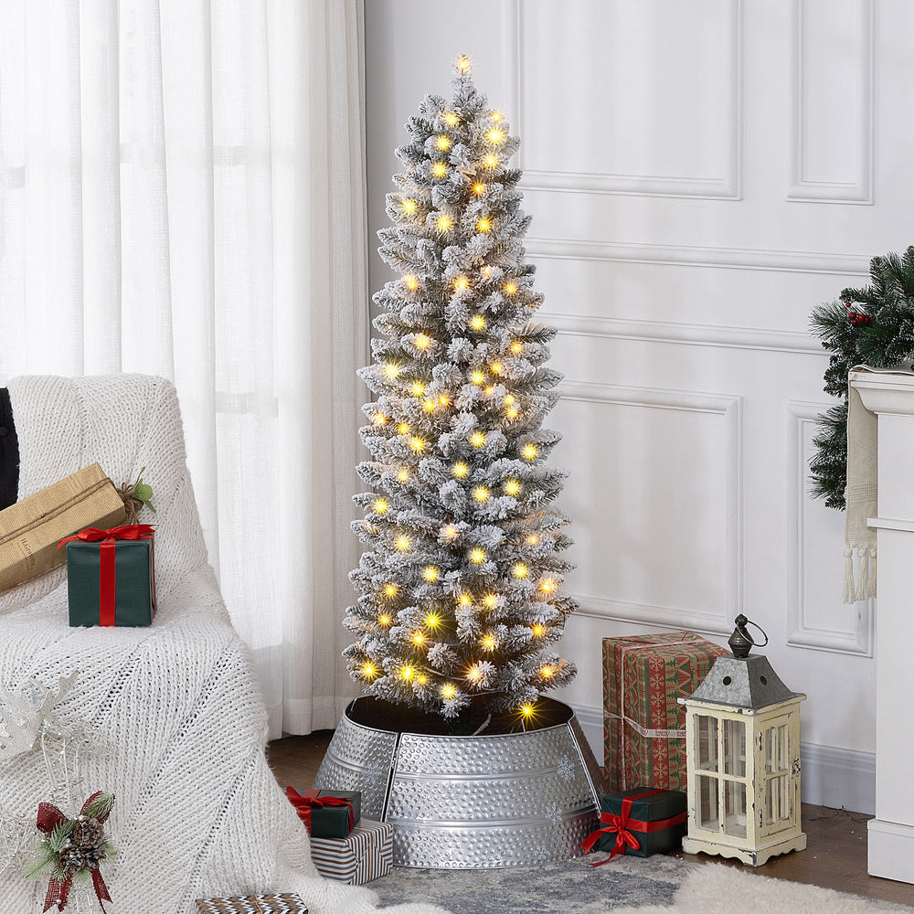 Sapin de Noël artificiel vert givré de 5 pieds pré-éclairé avec lumière LED blanc chaud