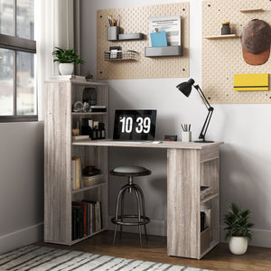 Bureau d'ordinateur avec rangement et étagère pour bureau à domicile, salle d'étude, chêne