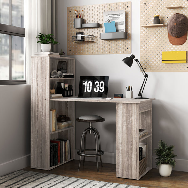 Bureau d'ordinateur avec rangement et étagère pour bureau à domicile, salle d'étude, chêne