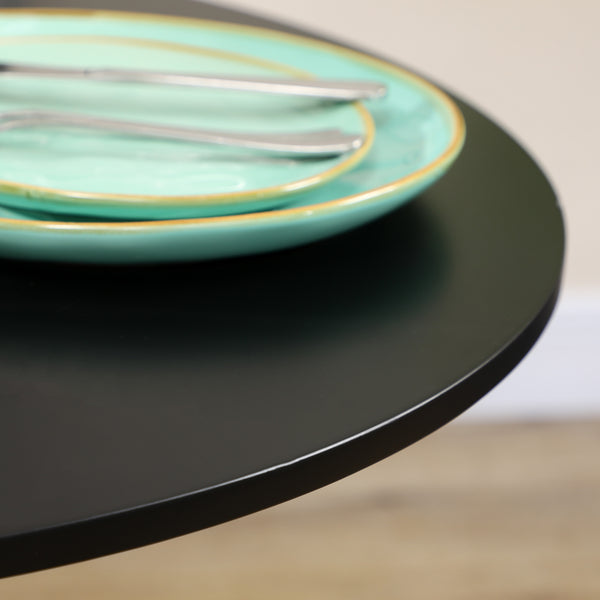 Table de cuisine moderne pour 2 personnes, table ronde avec piètement en acier pour salon ou salle à manger, noire
