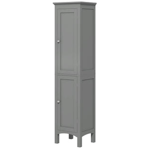 Freestanding tall bathroom cabinet with adjustable shelves and cupboards, grey