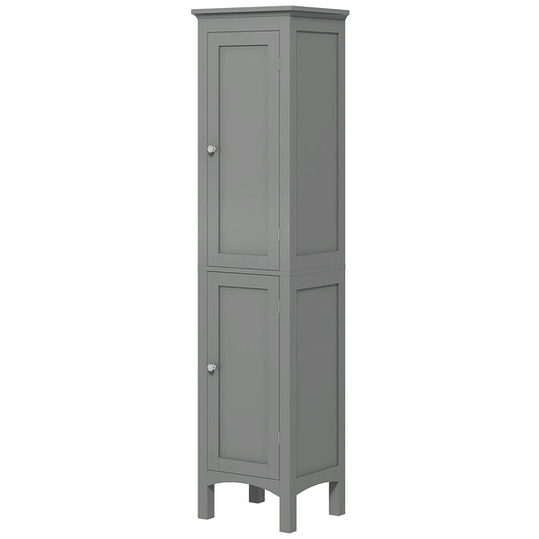 Freestanding tall bathroom cabinet with adjustable shelves and cupboards, grey