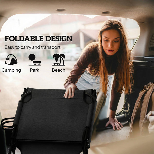 Folding Lounge Chair with 4-level Reclining Back & Cushion, Dark Grey