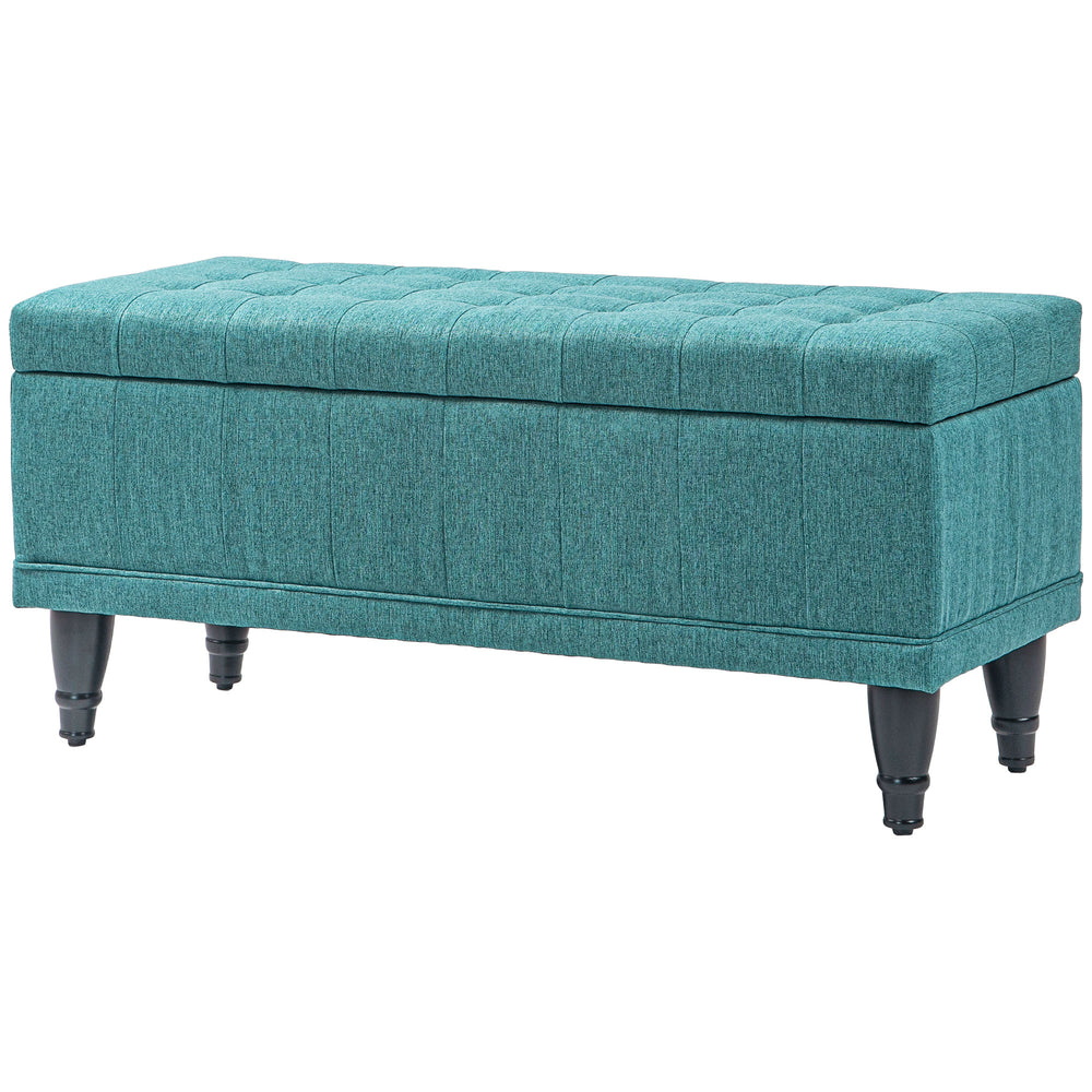 Pouf de rangement en tissu lin avec capitonnage à boutons, vert