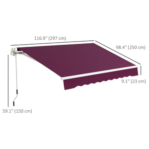 Store banne rétractable manuel 10' x 8' avec éclairage LED, cadre en aluminium, pare-soleil pour porte-fenêtre, rouge vin
