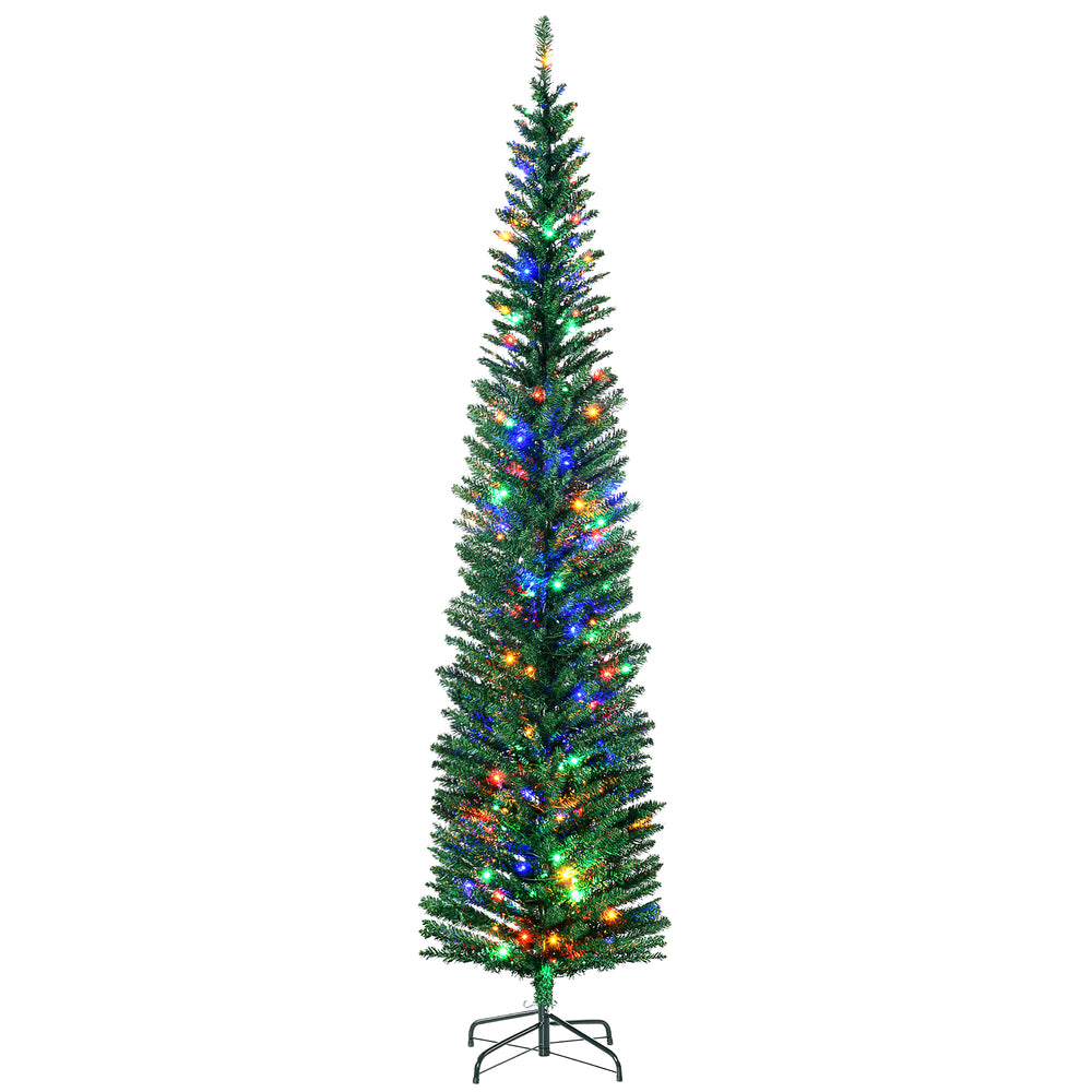 Sapin de Noël artificiel mince de 7,5 pieds avec lumières LED colorées