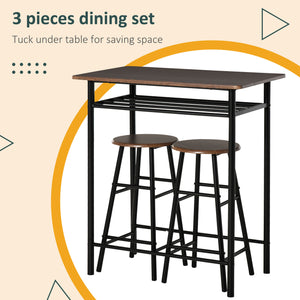 3-piece high table set including a storage shelf and a footrest in metal, black and oak. 