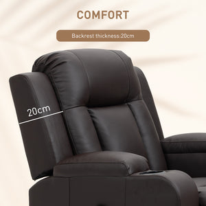 Fauteuil inclinable pivotant à 360° en cuir avec vibrations et porte-gobelets pour salon, marron
