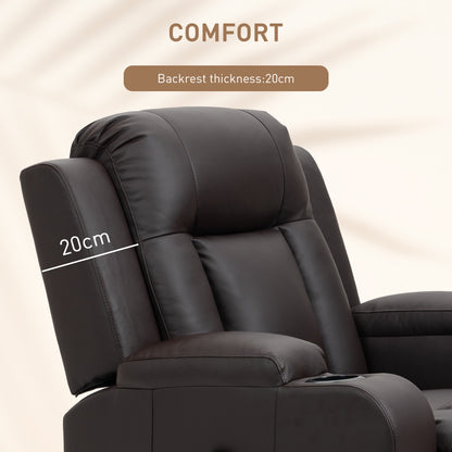 Fauteuil inclinable pivotant à 360° en cuir avec vibrations et porte-gobelets pour salon, marron