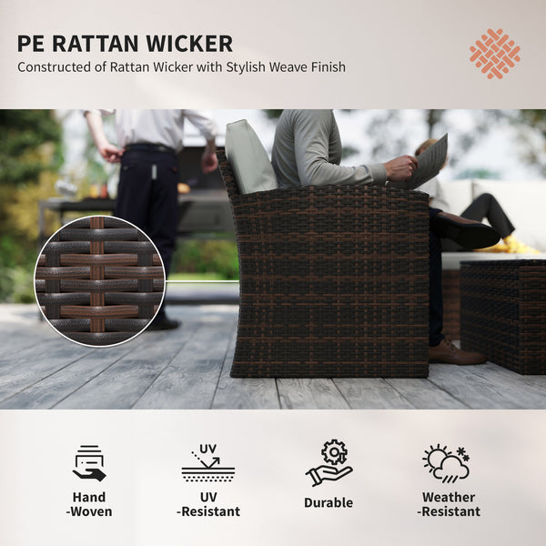 6 Pieces Wicker Patio Furniture Set with Cushions, 7-Seater Rattan Patio Sofa Set with Storage Coffee Table & Side Table, Sectional Outdoor Furniture Set, Cream White