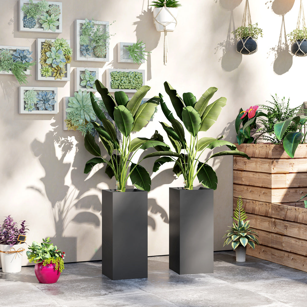 Lot de 2 jardinières en plastique avec indicateur de niveau d'eau, gris foncé