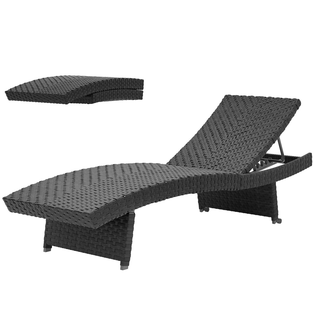Chaise longue pliante en osier avec dossier réglable sur 4 niveaux, noire