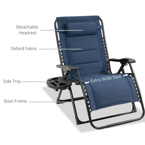 Zero Gravity Lounger Chair, Padded Folding Reclining Patio Chair with Cup Holder, Detachable Headrest, Extra Wide Seat, 400 LBS Capacity for Pool, Camping, Blue