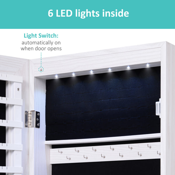 Armoire à bijoux avec miroir, éclairage LED et 2 clés, aspect bois gris