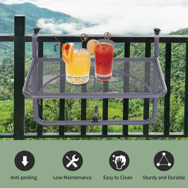 Table de balcon réglable en métal, pour balcon d'extérieur, gris