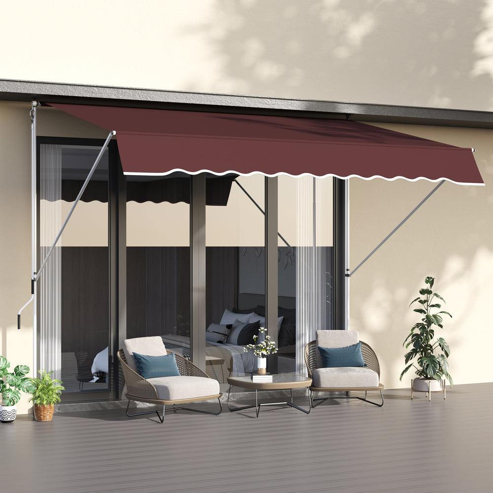 10x5ft Patio Sun Shade Canopy Manual Retractable Awning with 5.6-9.2ft Support Pole for Window, Door, Porch, Wine Red