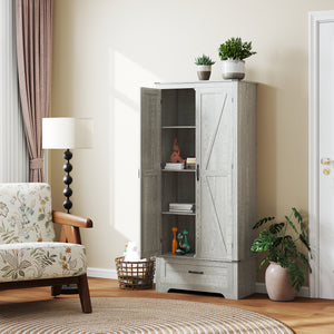 Armoire de cuisine style campagnard avec étagères réglables, armoire de cuisine à 2 portes, gris clair vieilli