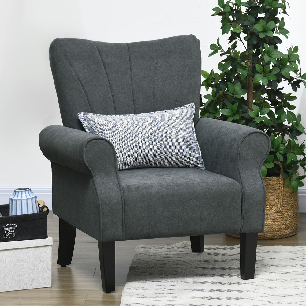 Fauteuil d'appoint moderne en tissu avec pieds en bois, gris foncé